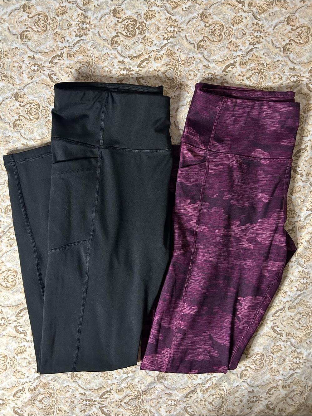 Avia Black Pocket Leggings & Purple Camo Leggings Duo